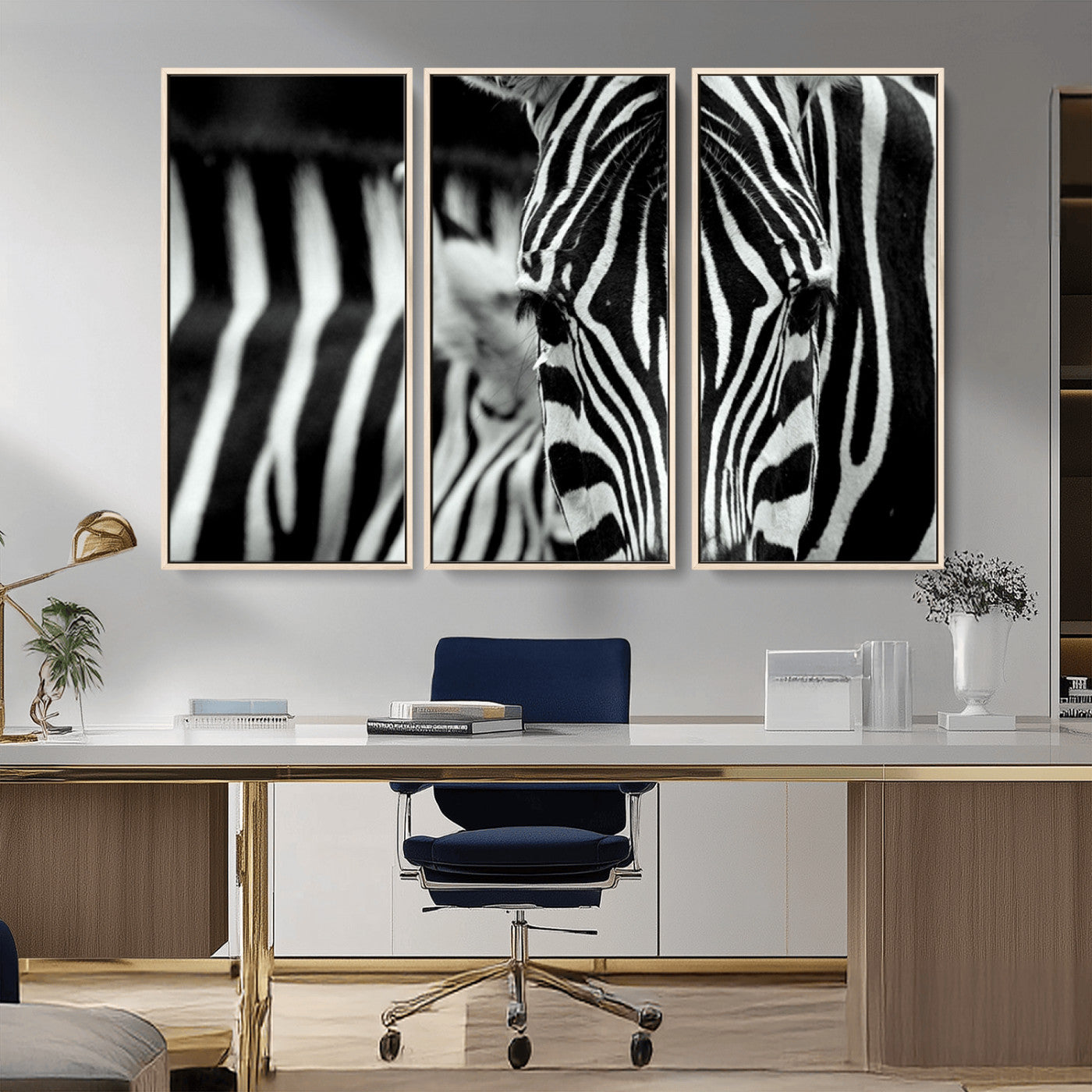 MGV-FC-48X32-3P - Zebra Wall Art – Close Up Black and White Animal Print, Bold Safari Decor for Living Room, Office, or Bedroom