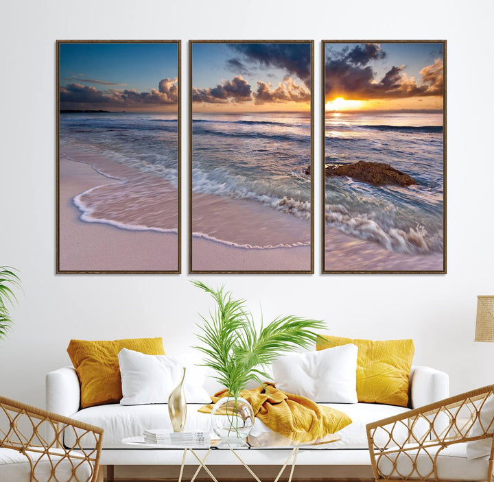 Sea Ocean Sunset Beach Wall Art Canvas Print.