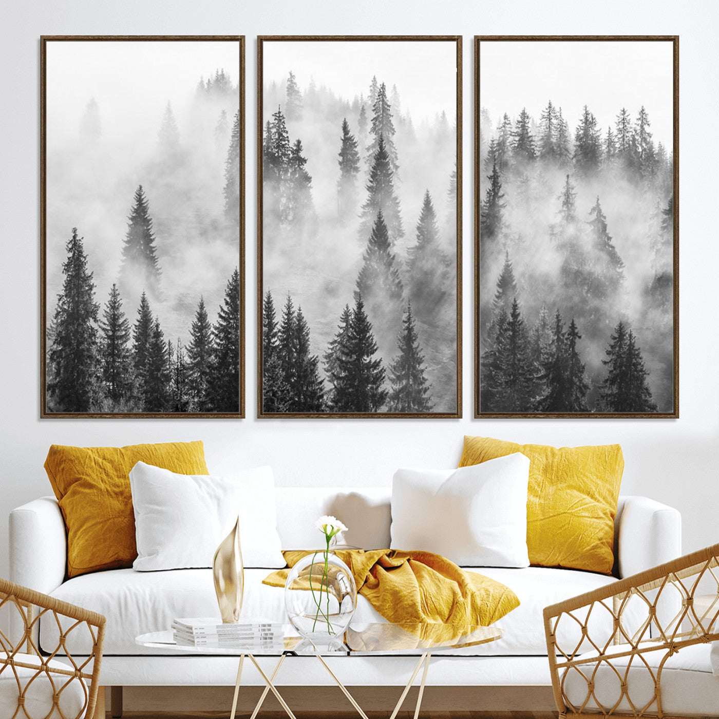10422-MGV-CV-36X24-Forest Wall Art Print | Foggy Pine Forest Canvas Wall Art - Black and White Nature Decor for Living Room
