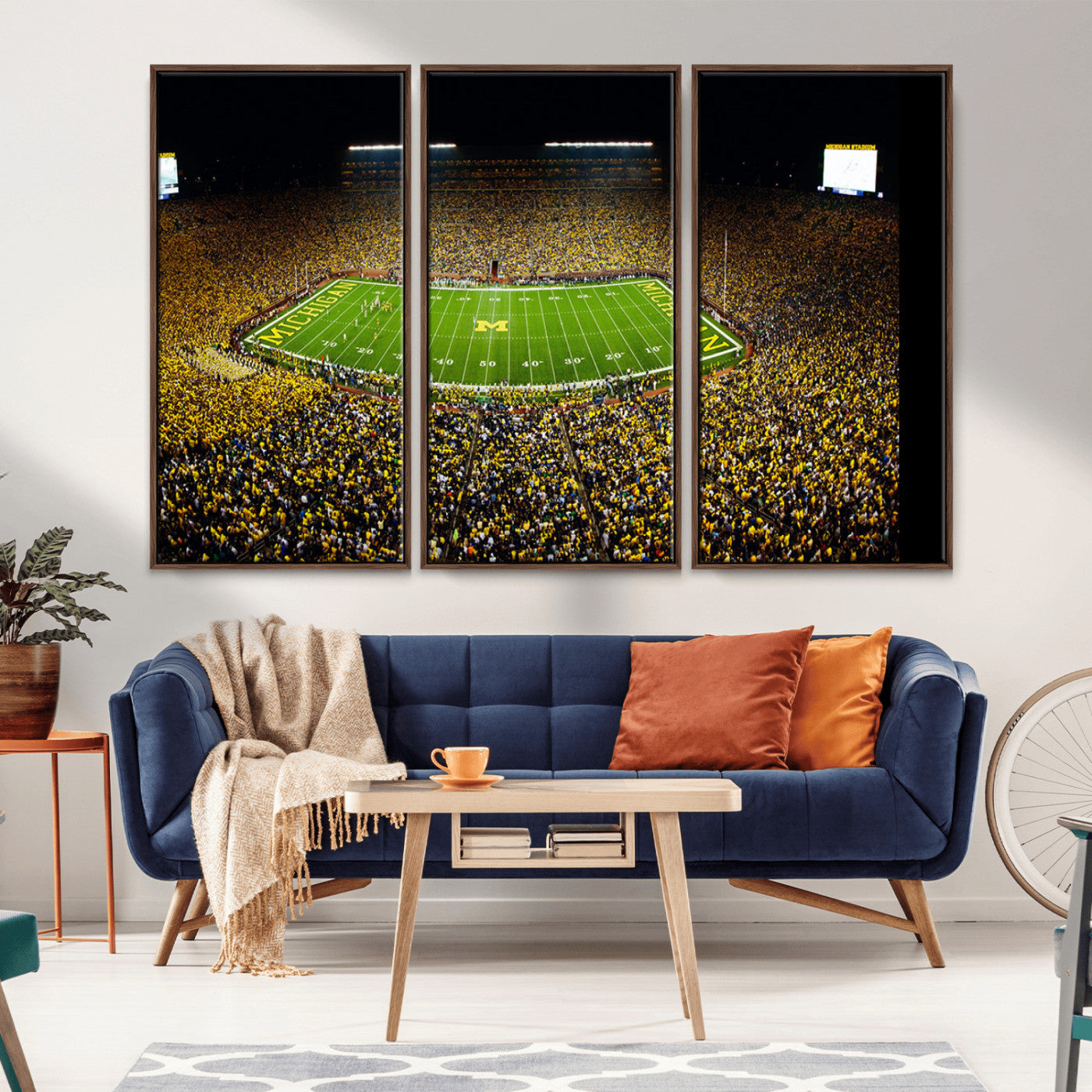 26166-MGV-CV-36X24-Stadium in Michigan Wall Art Canvas Print, Framed American Football Stadium Art Picture Print, Football Stadium Field Perfect Sports Room Decor Artwork