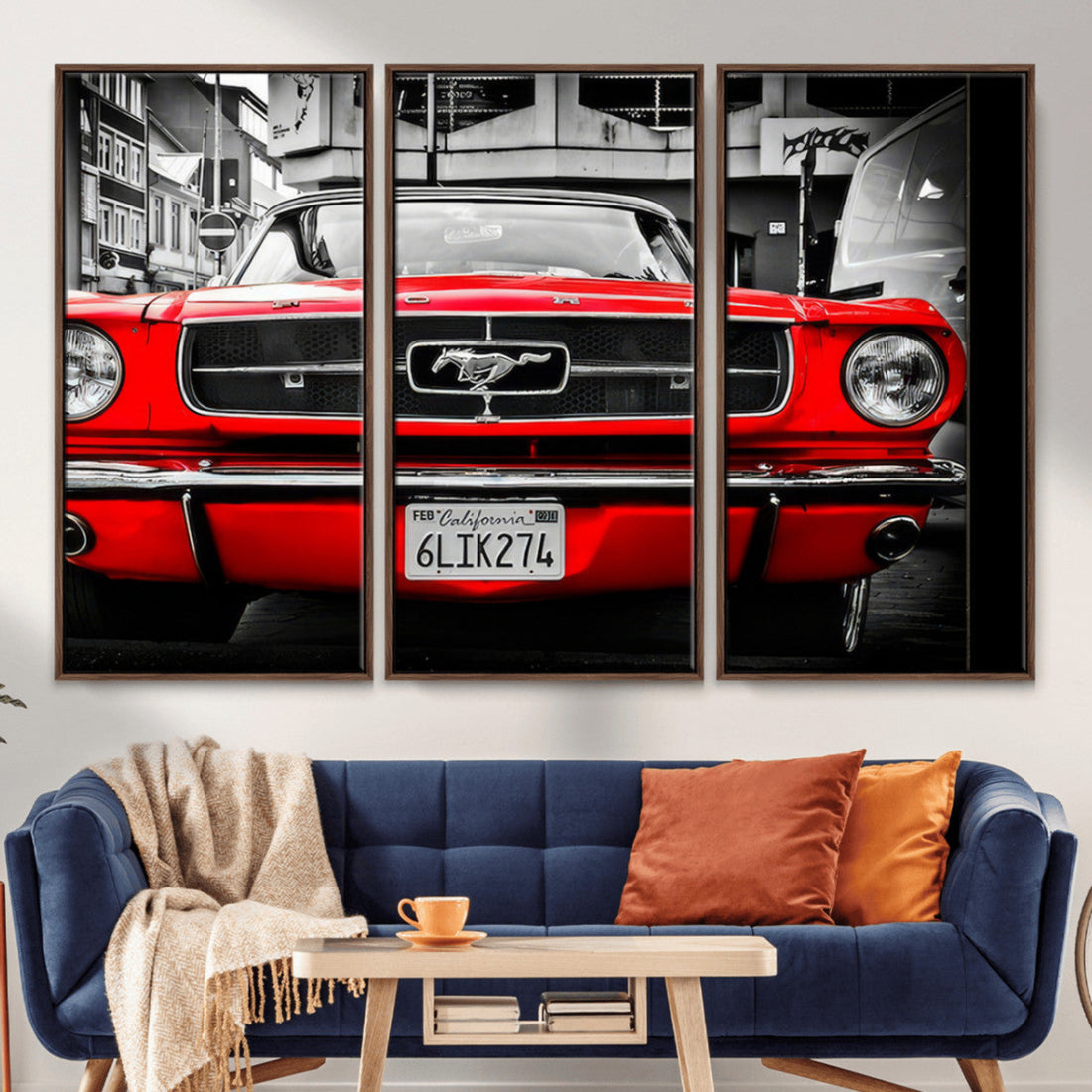 Red Mustang Car Wall Art | Framed Classic Vehicle Canvas
