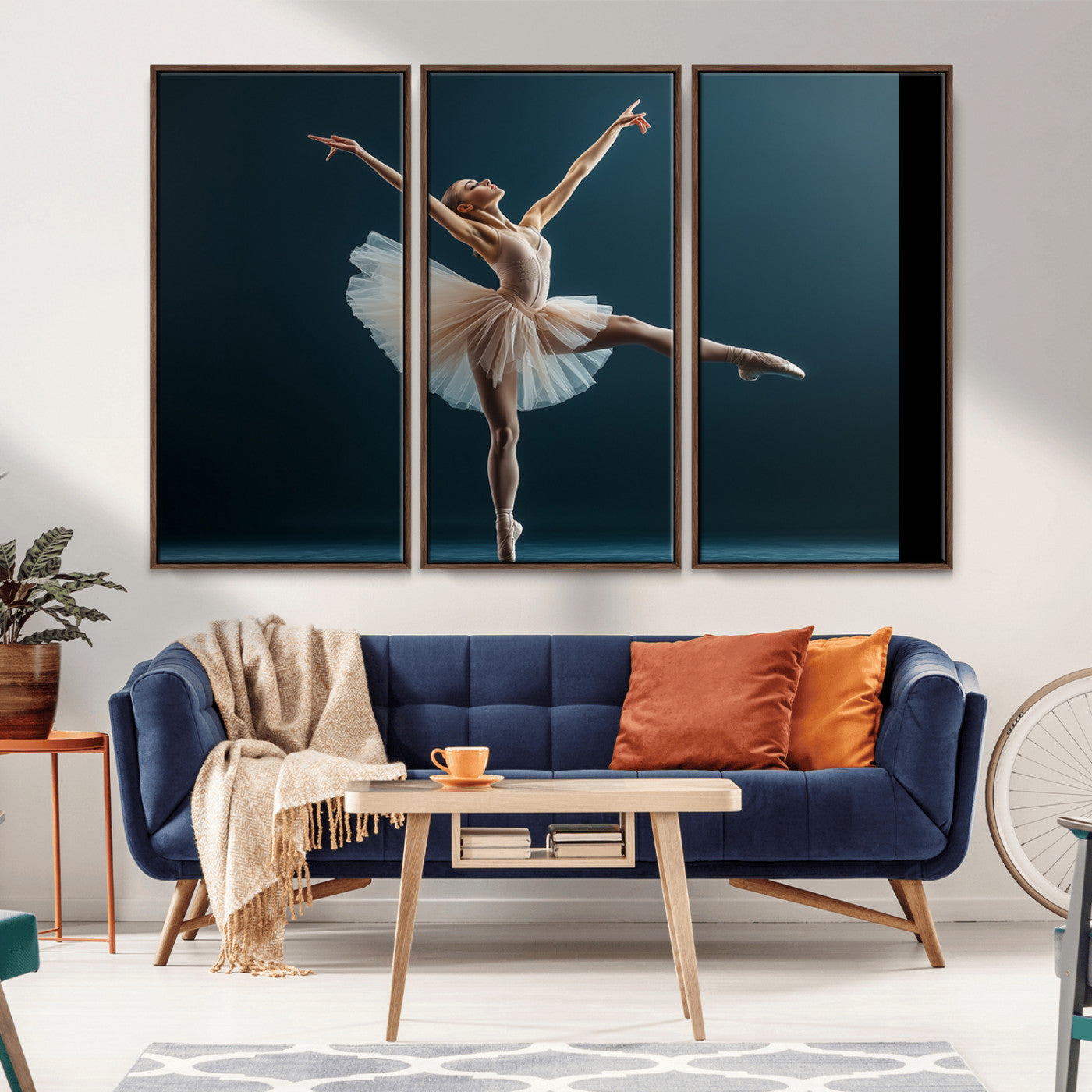 An elegant ballerina captured mid-pose on pointe, radiating grace and strength in a perfectly lit studio setting, her tutu fanned out in delicate symmetry.