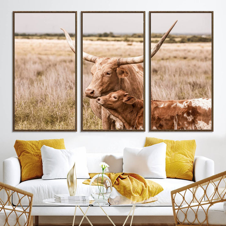 60320-MGV-CV-36X24-Texas Longhorn Cow Wall Art Canvas Print for Farmhouse Wall Art, Texas Decor, Western Wall Art Print