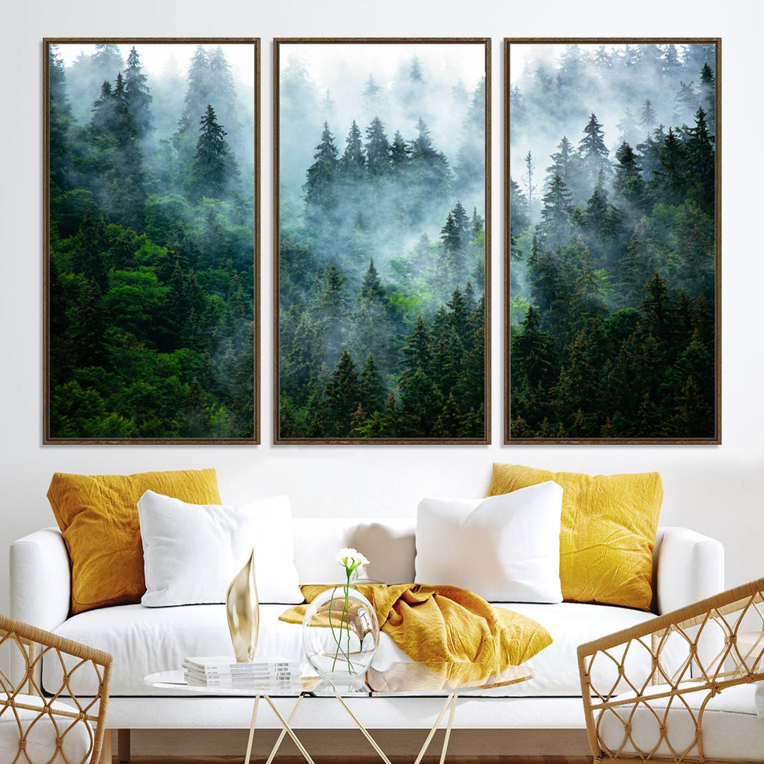 Misty Forest Art Wall Art Canvas Print, Foggy Mountain Art Print, Framed Scenic Wall Print Art Print, Large Woodland Canvas Printing Perfect for  Decor