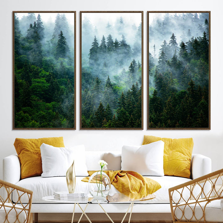 Misty Forest Art Wall Art Canvas Print, Foggy Mountain Art Print, Framed Scenic Wall Print Art Print, Large Woodland Canvas Printing Perfect for  Decor