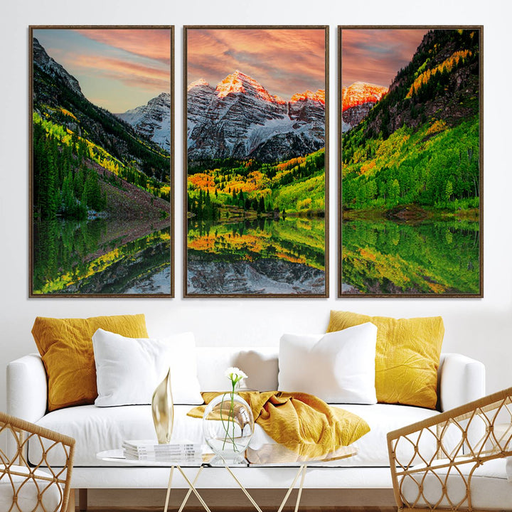 Maroon Bells Lake Wall Art Canvas Print – Majestic Colorado Mountain Landscape, Autumn Reflection, Multi-Panel Framed Artwork for Home, Office Decor