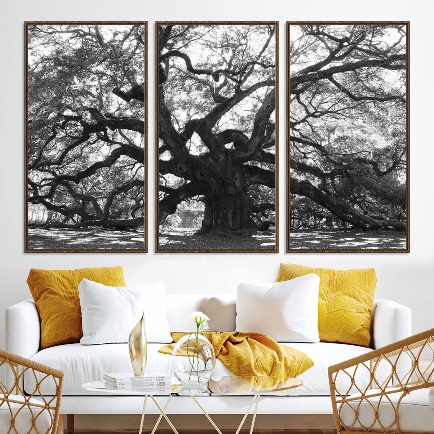 81655611-MGV-CV-36X24-Ancient Oak Wall Art Canvas Print, Framed Twisted Branches Art Picture Print, Gnarled Tree Perfect Moody Nature Decor
