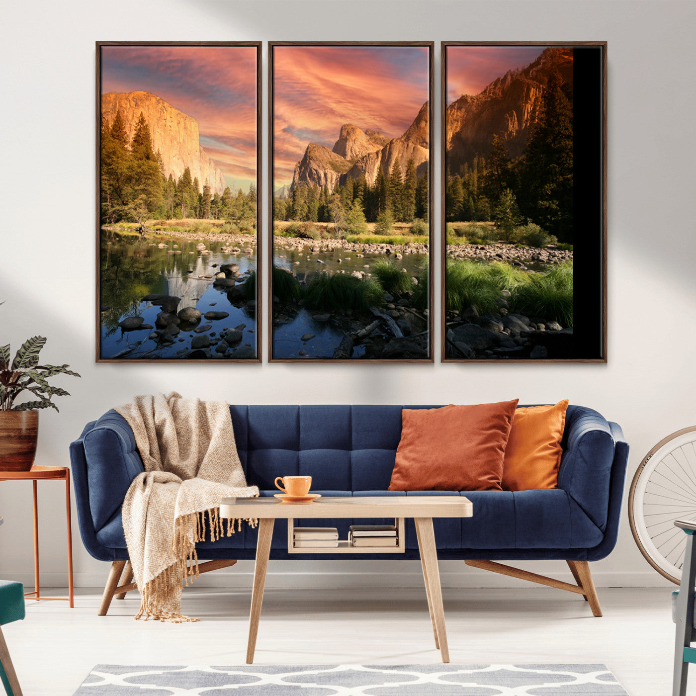 Canvas of Yosemite Valley with El Capitan and sunset sky, featuring vibrant tones ideal for rustic or nature-inspired home decor.