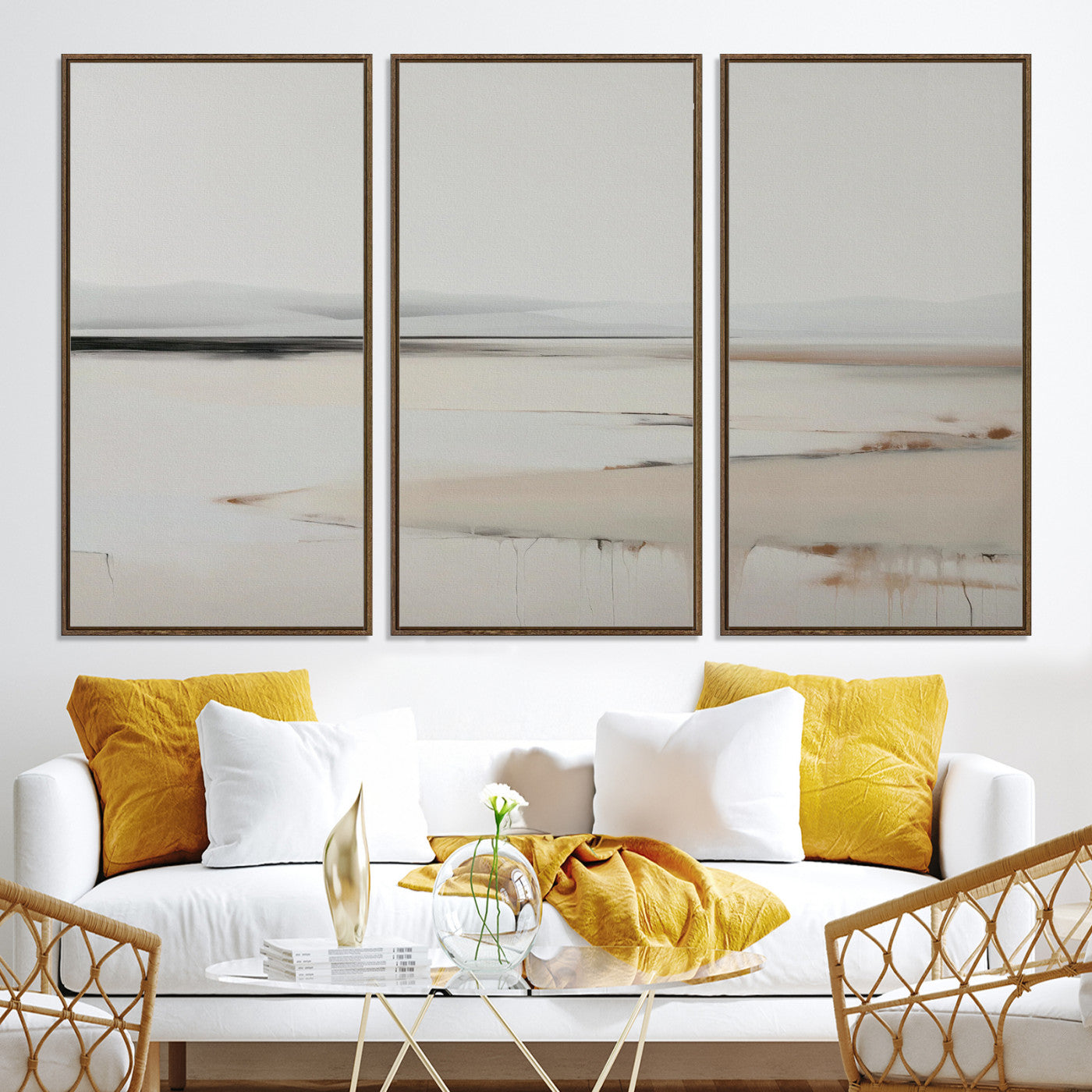 89410095-MGV-CV-36X24-Minimalist Landscape Wall Art Canvas Print, Framed Soft Horizon Art Picture Print, Abstract Seascape Perfect Minimalist Earthy Decor, Framed