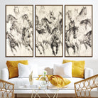 19433417-MGV-CV-36X24-Running Horses Wall Art Canvas Print, Framed Horse Sketch Art Picture Print, Galloping Herd Perfect Monochrome Western Decor