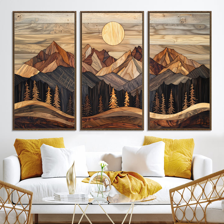 50100230-MGV-CV-36X24-Wood Mountain Wall Art Canvas Print, Framed Boho Wood Art Print, Abstract Woodland Farmhouse Decor