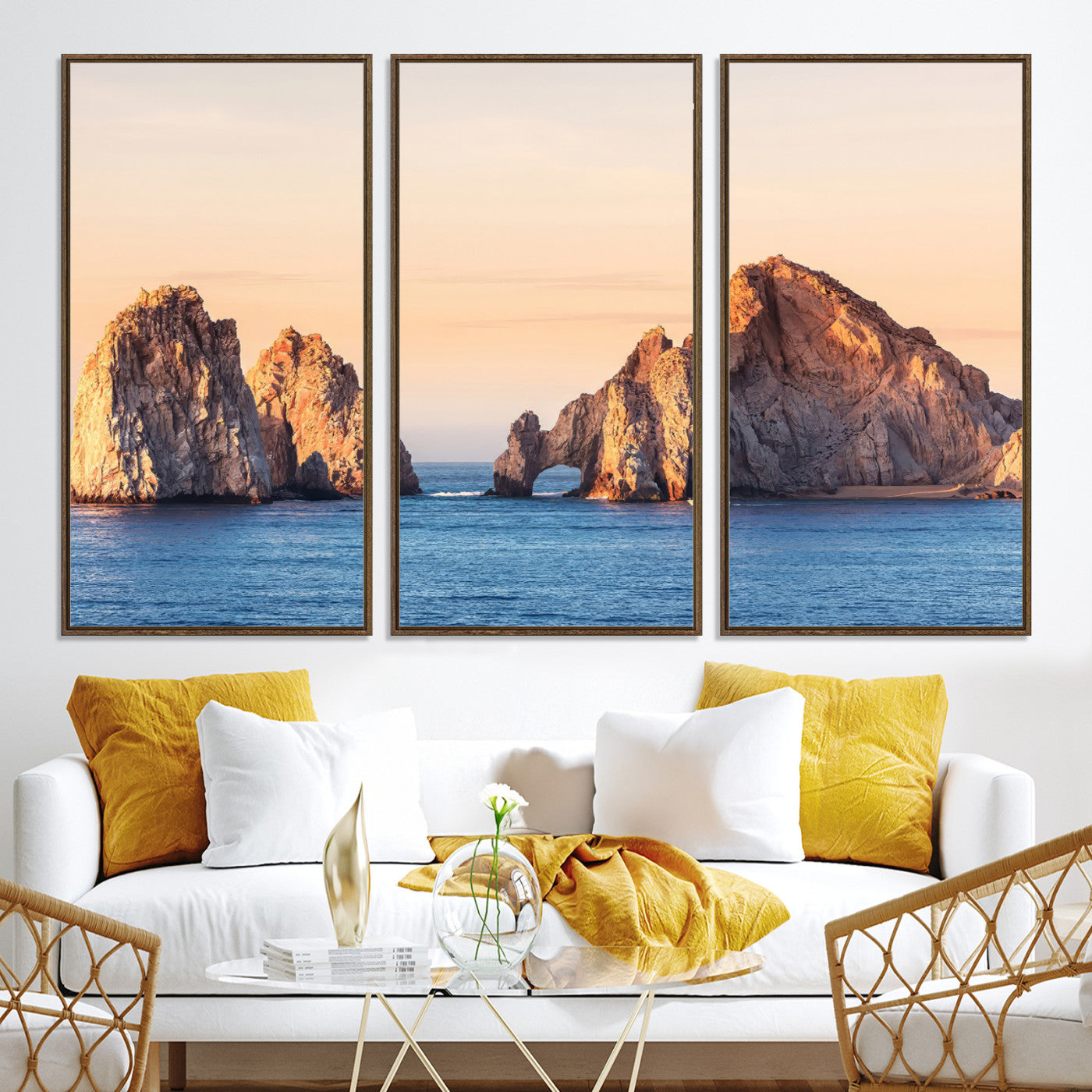 72996116-MGV-CV-36X24-El Arco Wall Art Canvas Print, Framed Cabo Rocks Art Picture Print, Ocean Arch Perfect Golden Coastal Landmark Decor, The Arch Canvas Print