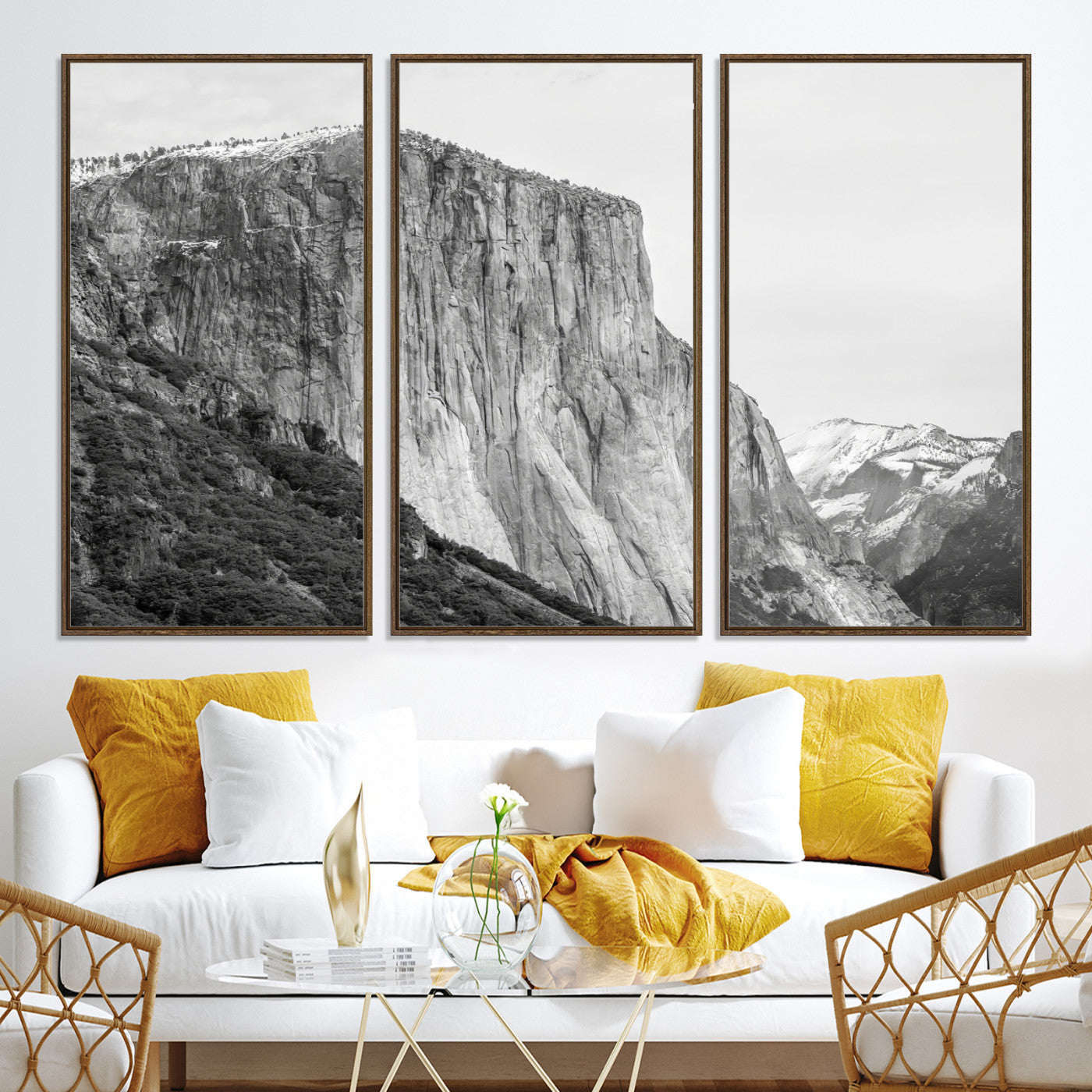 39393420-MGV-CV-36X24-El Capitan Wall Art Canvas Print, Framed Yosemite Cliff Art Picture Print, Monochrome Mountain Perfect Monochrome Sierra Decor