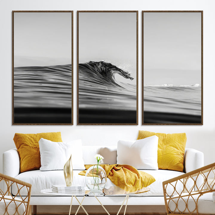 Black Wave Wall Art Canvas Print, Abstract Surf Print, Framed Minimalist Ocean Art Print, Large Black Water Printing Minimalist