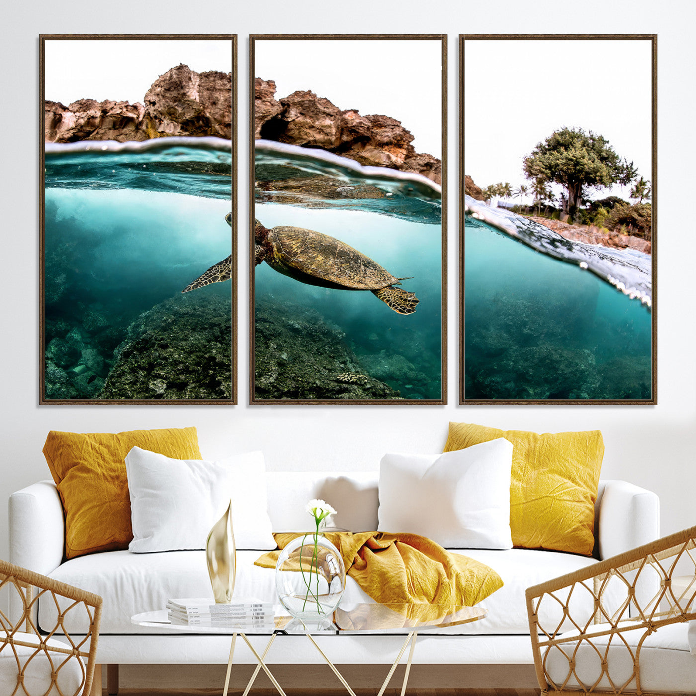 44200301-MGV-CV-36X24-Sea Turtle Wall Art Canvas Print, Framed Ocean Life Art Picture Print, Tropical Perfect Coastal Decor
