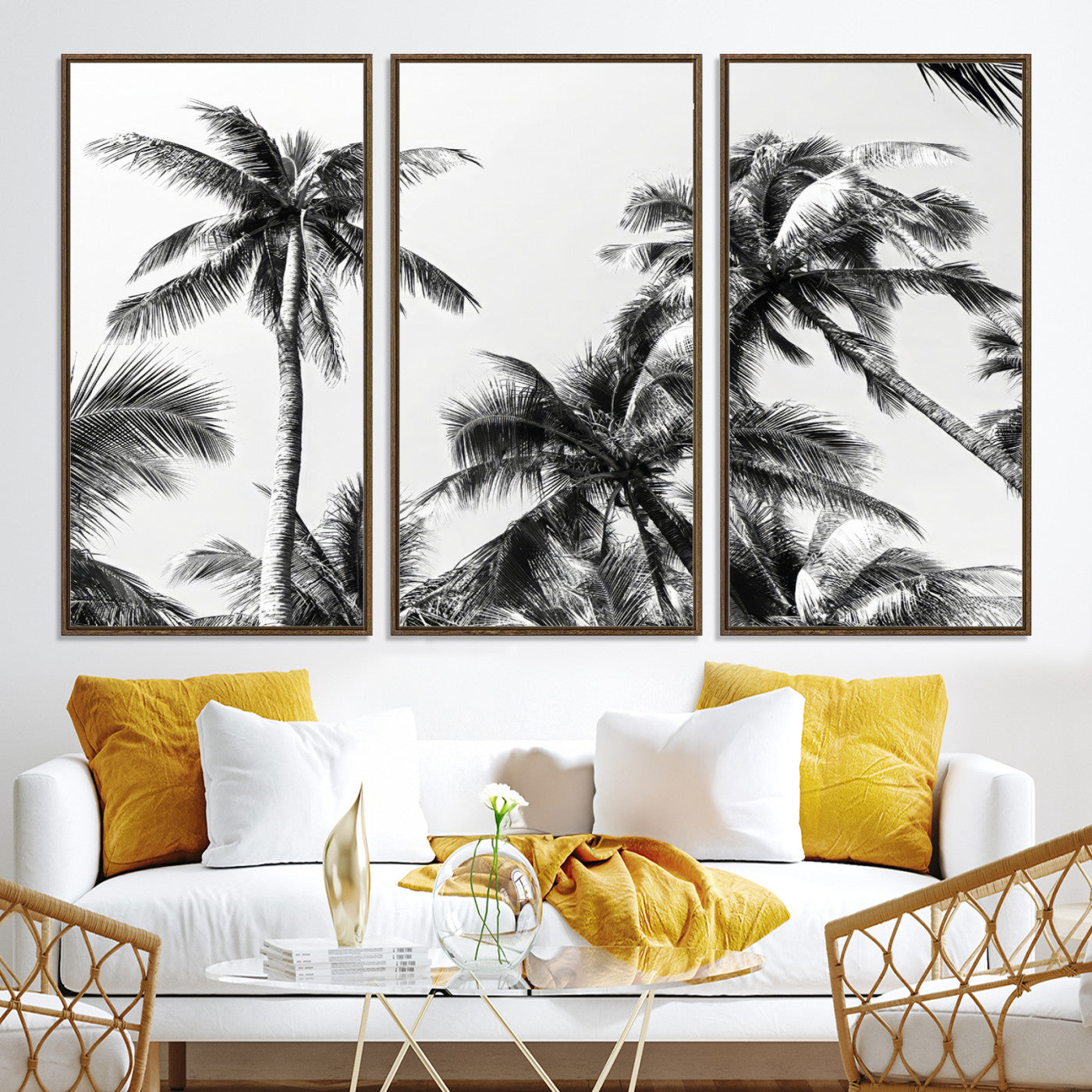 46641801-MGV-CV-40X27-Palm Wall Art Canvas Print, Framed Tropics Art Picture Print, Monochrome Perfect Minimalist Decor