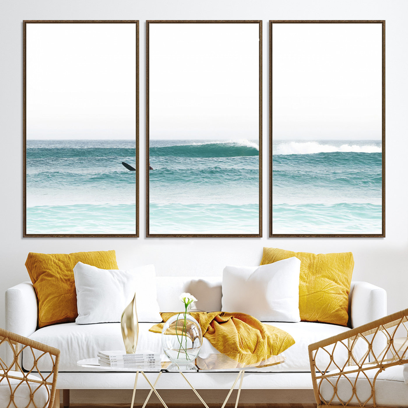 56345117-MGV-CV-36X24-Surfing Wall Art Canvas Print, Framed Ocean Art Picture Print, Waves Perfect Minimalist Decor