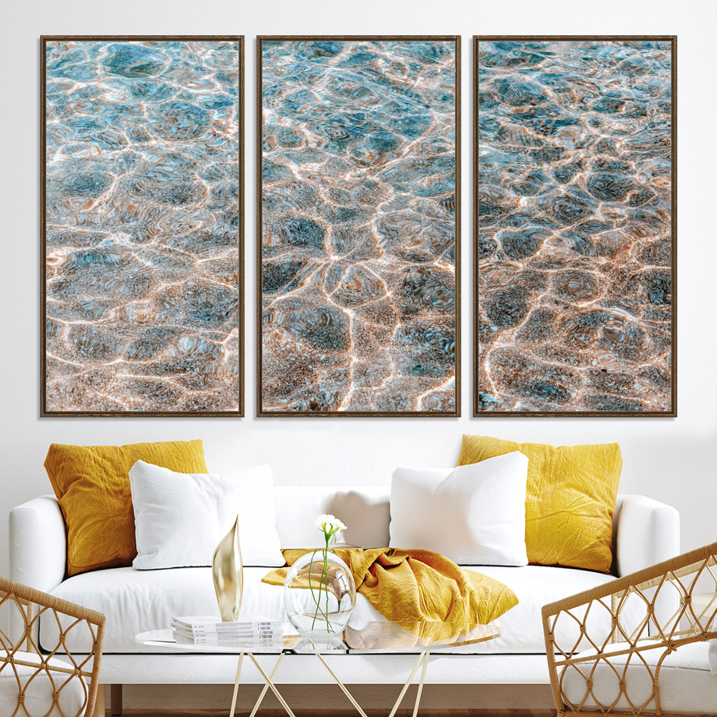 26580287-MGV-CV-36X24-Clear Water Wall Art Canvas Print, Framed Sunlit Ripples Art Picture Print, Ocean Texture Perfect Modern Coastal Decor
