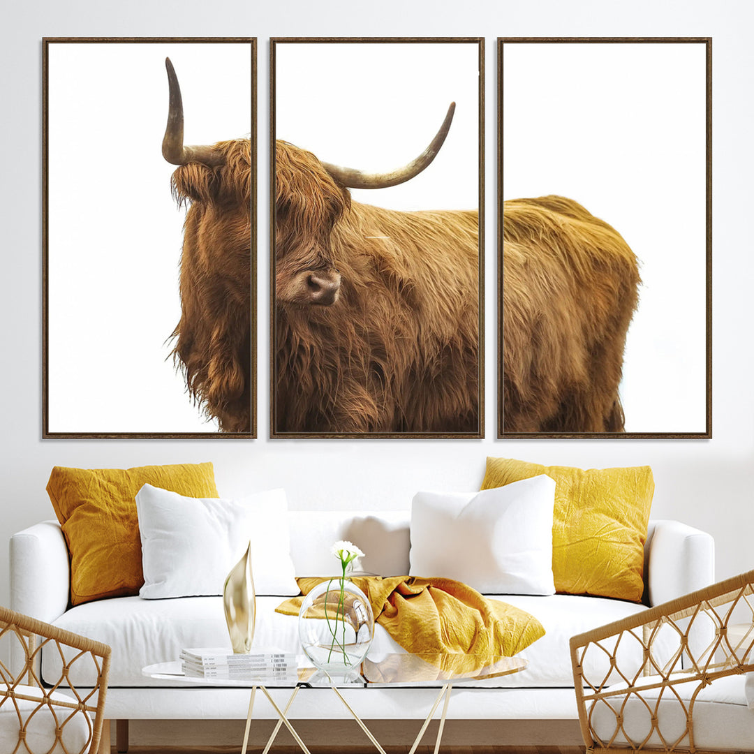 Highland Cow Wall Art Canvas Print, Scottish Bull Print, Framed Rustic Farmhouse Art Print, Large Country Animal Printing Perfect for Farmhouse Decor