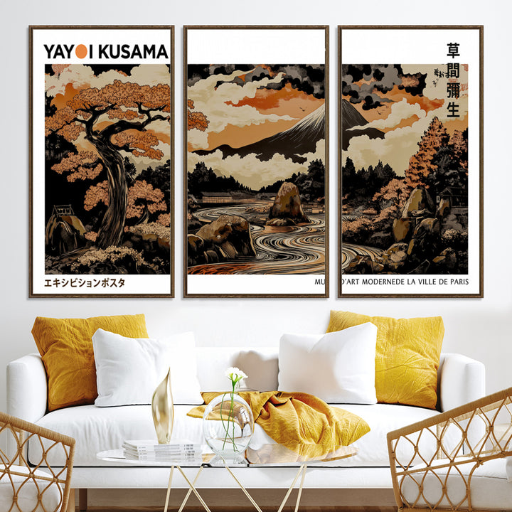 Modern Japanese Wall Art Print Yayoi Kusama Canvas Wall Art Abstract Mount Fuji Canvas Print Japanese Landscape Art Printing
