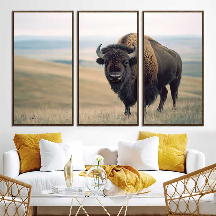 Bison Wall Art Wall Art Canvas Print, Buffalo Canvas Print Print, Framed American Bison Decor Art Print, Large Frontier Style Printing Perfect