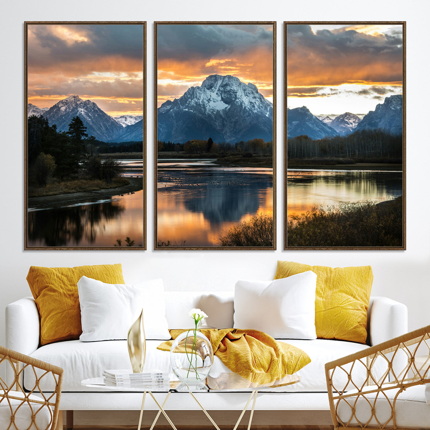 14130176-MGV-CV-36X24-Mountain Sunset Wall Art Canvas Print, Framed Alpine Wilderness Art Picture Print, Golden Hour Perfect Wilderness Decor Artwork