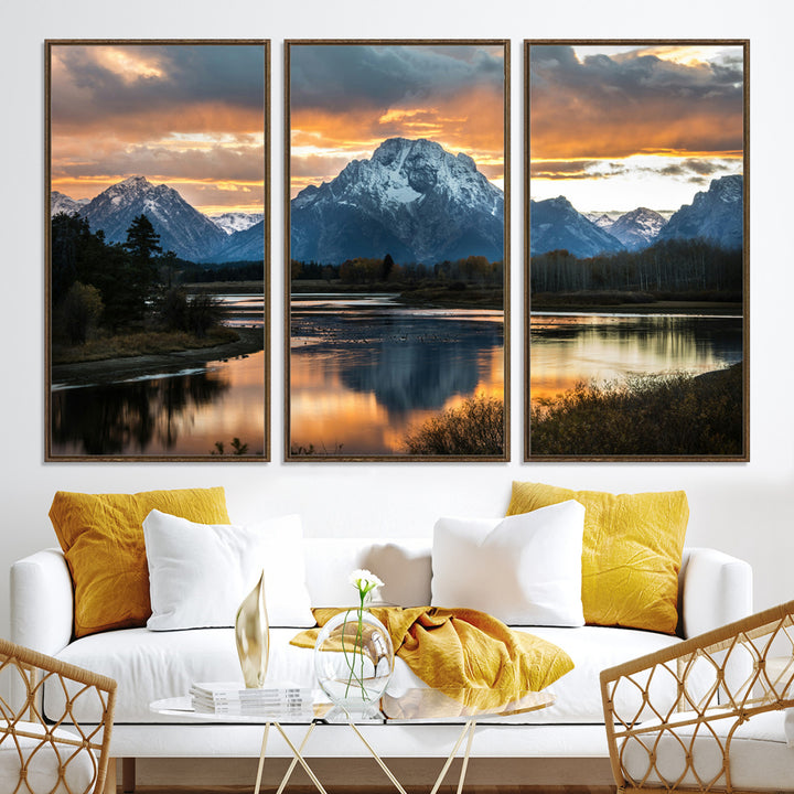 Mountain Sunset Wall Art Canvas Print, Framed Alpine Wilderness Art Picture Print, Golden Hour Perfect Wilderness Decor Artwork