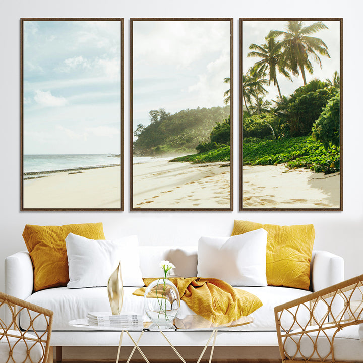 Relaxing Beach Wall Art Canvas Print, Framed Ocean View Art Picture Print, Coastal Serenity Perfect Tropical Coastal Decor Artwork