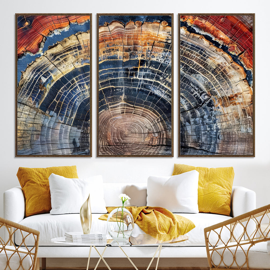 Tree Rings Canvas Wall Art Print, Framed Wood Texture Art Picture Print, Petrified Wood Perfect Modern Rustic Decor Artwork