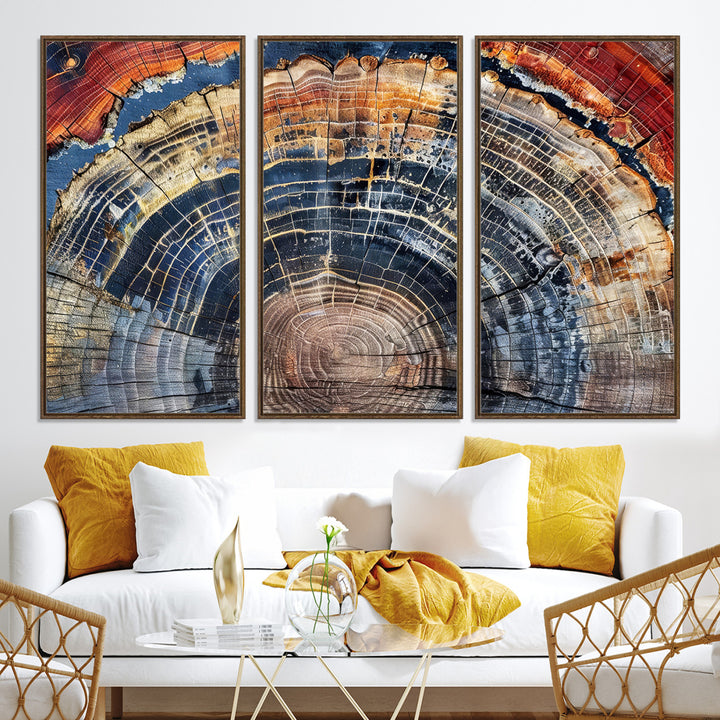 Tree Rings Canvas Wall Art Print, Framed Wood Texture Art Picture Print, Petrified Wood Perfect Modern Rustic Decor Artwork