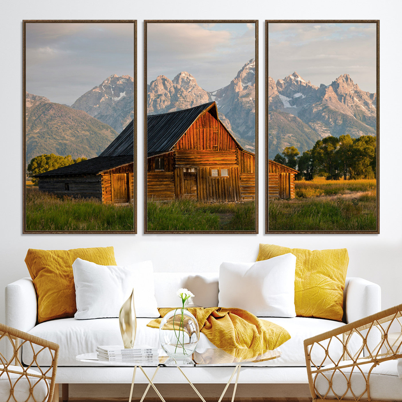 31771014-MGV-CV-36X24-Rustic Barn Wall Art Canvas Print, Framed Western Landscape Art Picture Print, Farmhouse Style Perfect Rustic Farmhouse Decor Artwork