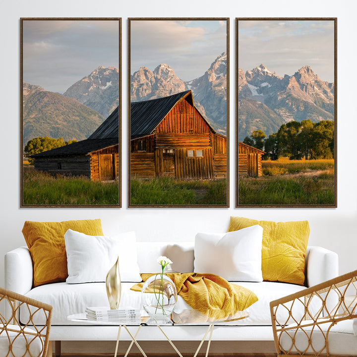 Rustic Barn Wall Art Canvas Print, Framed Western Landscape Art Picture Print, Farmhouse Style Perfect Rustic Farmhouse Decor Artwork