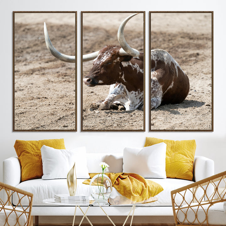 Texas Longhorn Wall Art Canvas Print, Framed Country Living Art Picture Print, Farmhouse Perfect Western Decor Artwork