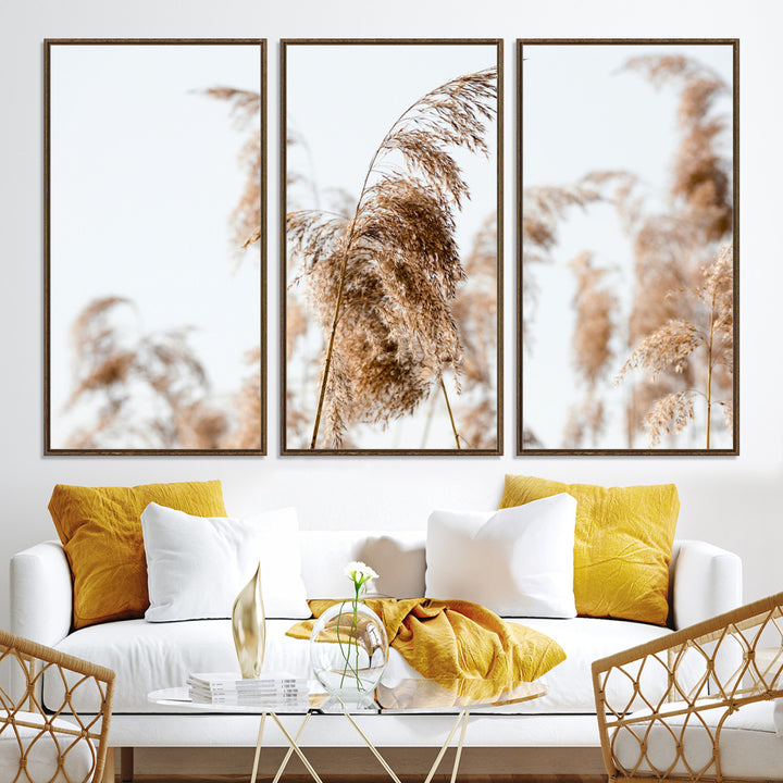 Pampas Grass Wall Art Canvas Print, Framed Neutral Tones Art Picture Print, Minimalist Nature Perfect Boho Decor Artwork