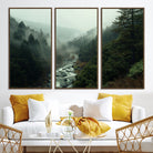 48497565-MGV-CV-36X24-Misty Forest Wall Art Canvas Print, Framed Foggy River Art Picture Print, Moody Landscape Perfect Wilderness Decor Artwork
