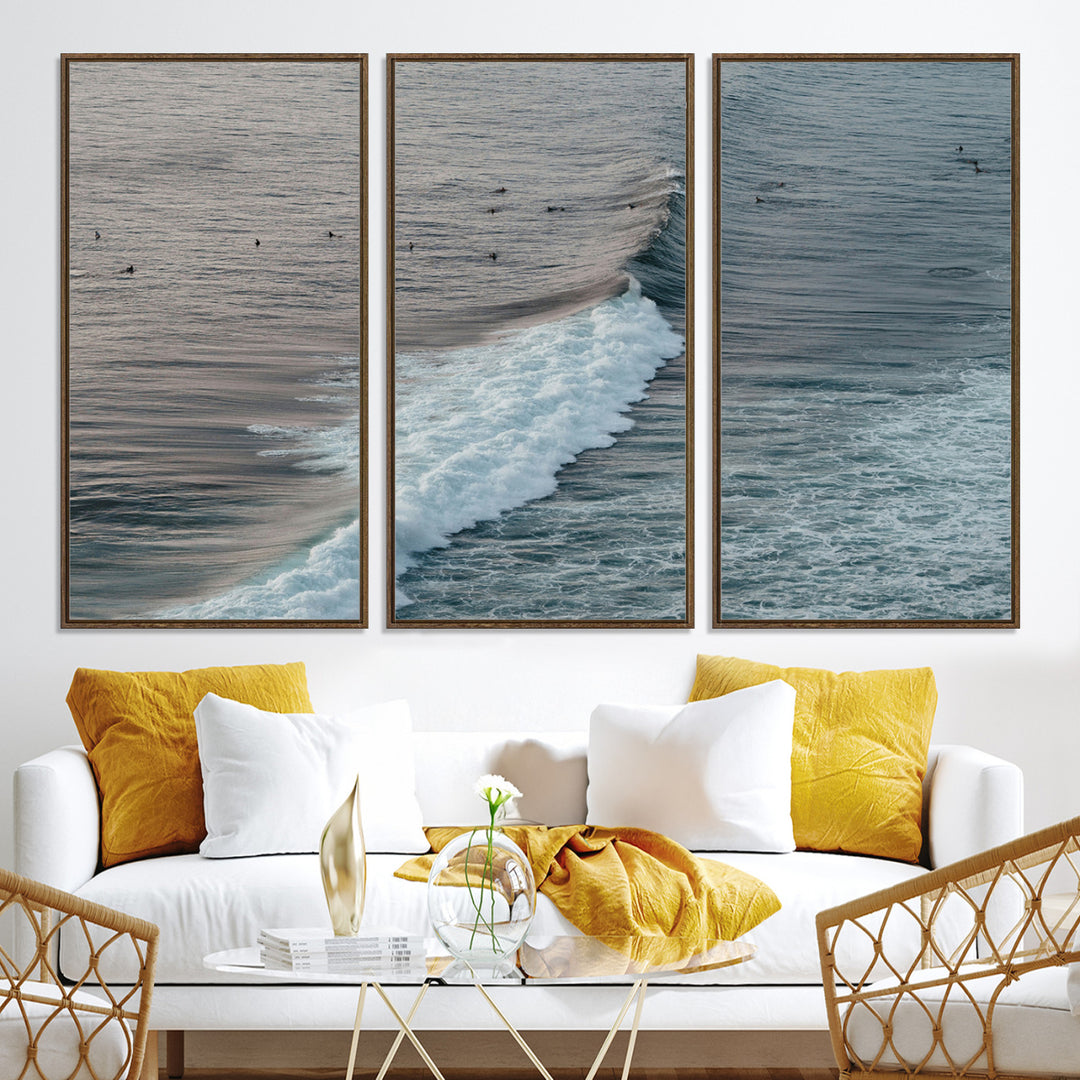 Ocean Waves Wall Art Canvas Print, Framed Coastal Serenity Art Picture Print, Surf Perfect Coastal Decor Artwork