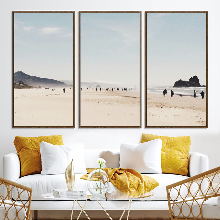 Minimalist Beach Wall Art Canvas Print, Framed Coastal Serenity Art Picture Print, Soft Sand Perfect Coastal Decor Artwork