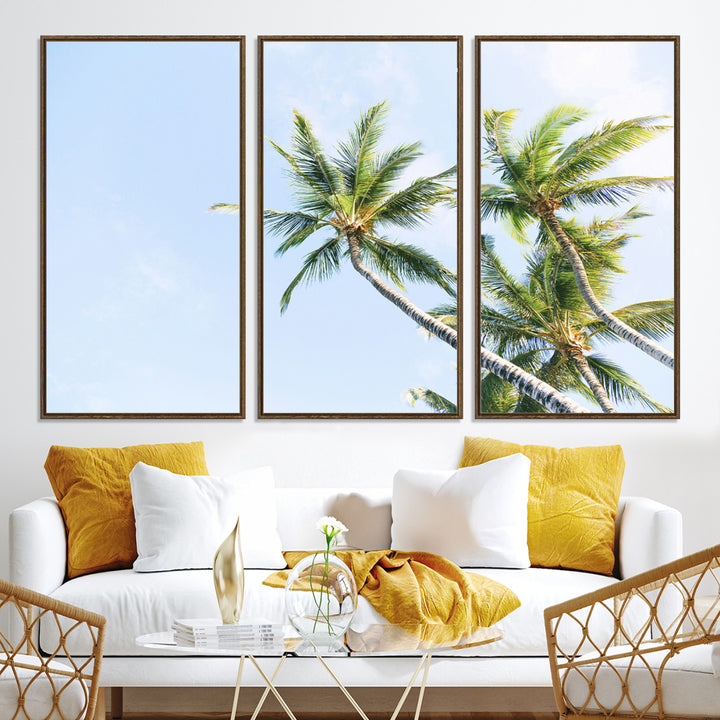 Palm Trees Wall Art Canvas Print, Framed Tropical Art Picture Print, Coastal Perfect Tropical Decor Artwork