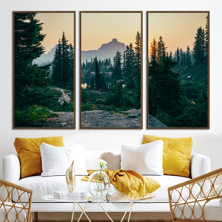 Mountain Wall Art Canvas Print, Framed Forest Serenity Art Picture Print, Mountain Perfect Rustic Decor Artwork