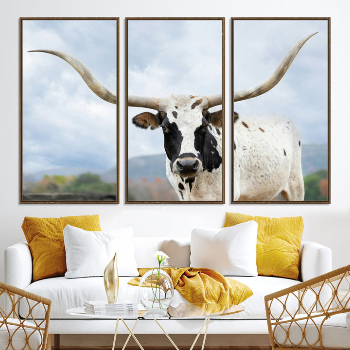 Texas Longhorn Wall Art Canvas Print, Framed Western Rustic Art Picture Print, Farmhouse Decor Perfect Farmhouse Decor Artwork
