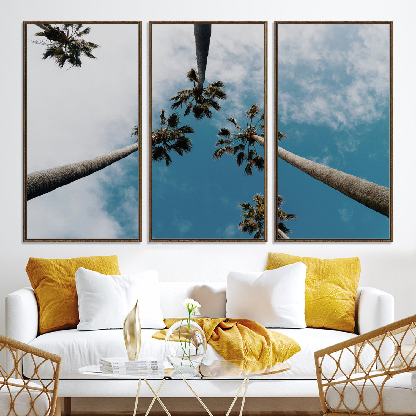 45236398-MGV-CV-36X24-Tropical Palm Trees Wall Art Canvas Print, Framed California Sky Art Picture Print, Minimalist Nature Perfect Coastal Minimalist Decor