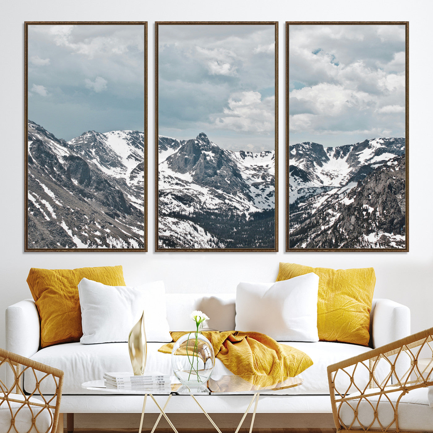 94074619-MGV-CV-36X24-Snowy Peaks Wall Art Canvas Print - Framed Alpine Wilderness Art, Alpine Wall Art Canvas, Mountain Escape Perfect Winter Serenity Decor