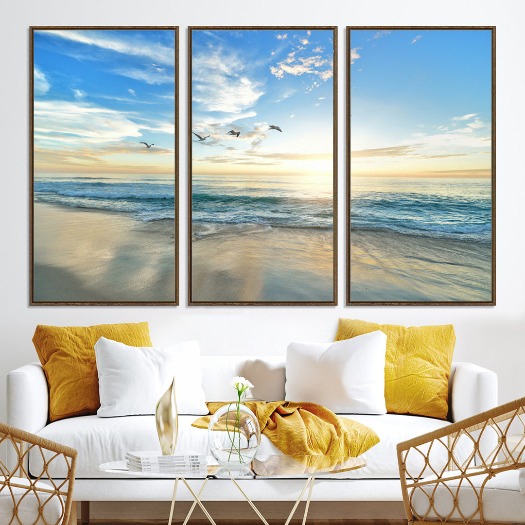 20708696-MGV-CV-36X24-Minimalist Seaside Morning Glow Art Canvas Print, Golden Reflections Perfect Coastal Minimalist Decor Artwork
