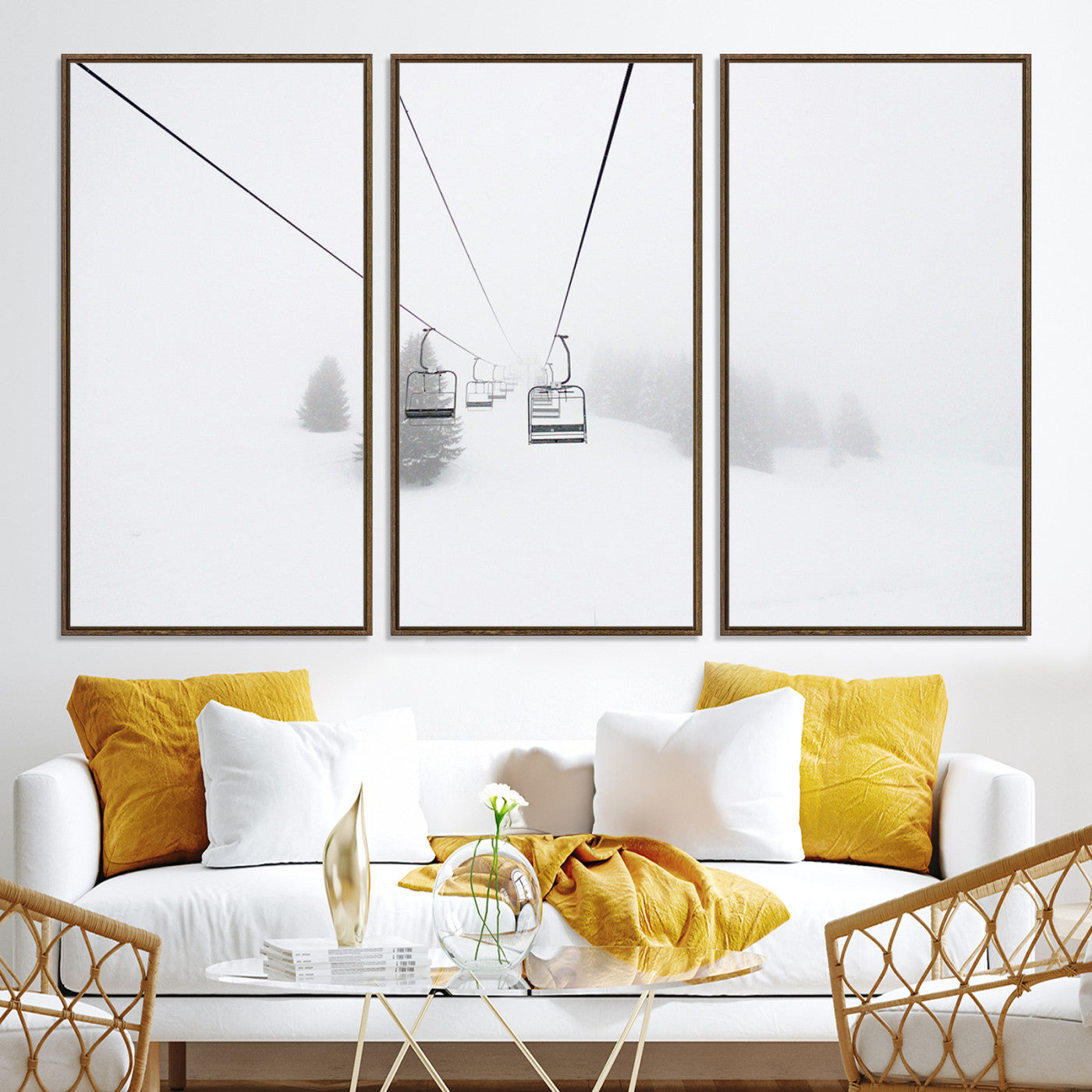20216390-MGV-CV-36X24-Ski Lift Print Wall Art Canvas, Framed Snowy Landscape Art Picture Print, Alpine Adventure Perfect Nordic Minimalist Decor Artwork