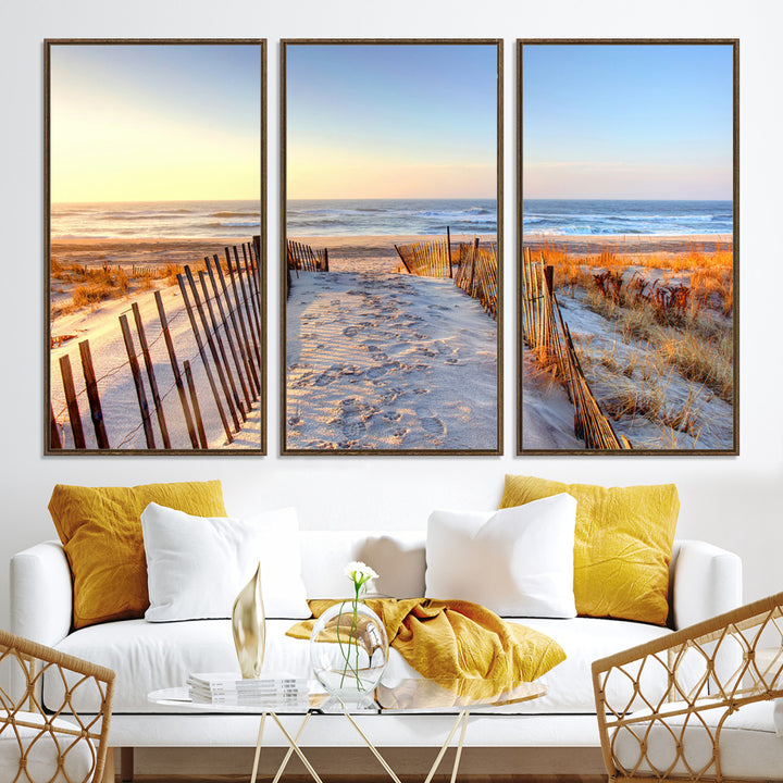 Ocean Sunset Wall Art Wall Art Canvas Print, Framed Nautical Photography Art Picture Print, Summer Beach House Decor Perfect Coastal