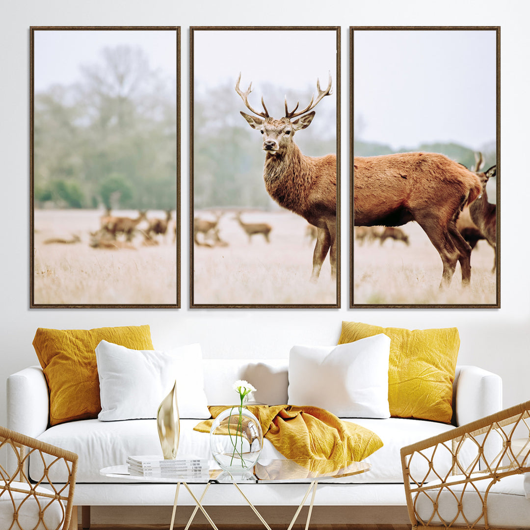 Rustic Nature Print Wall Art Canvas Print, Framed Deer Canvas Wall Art Art Picture Print, Nordic Animal Art Perfect Rustic Nature Decor