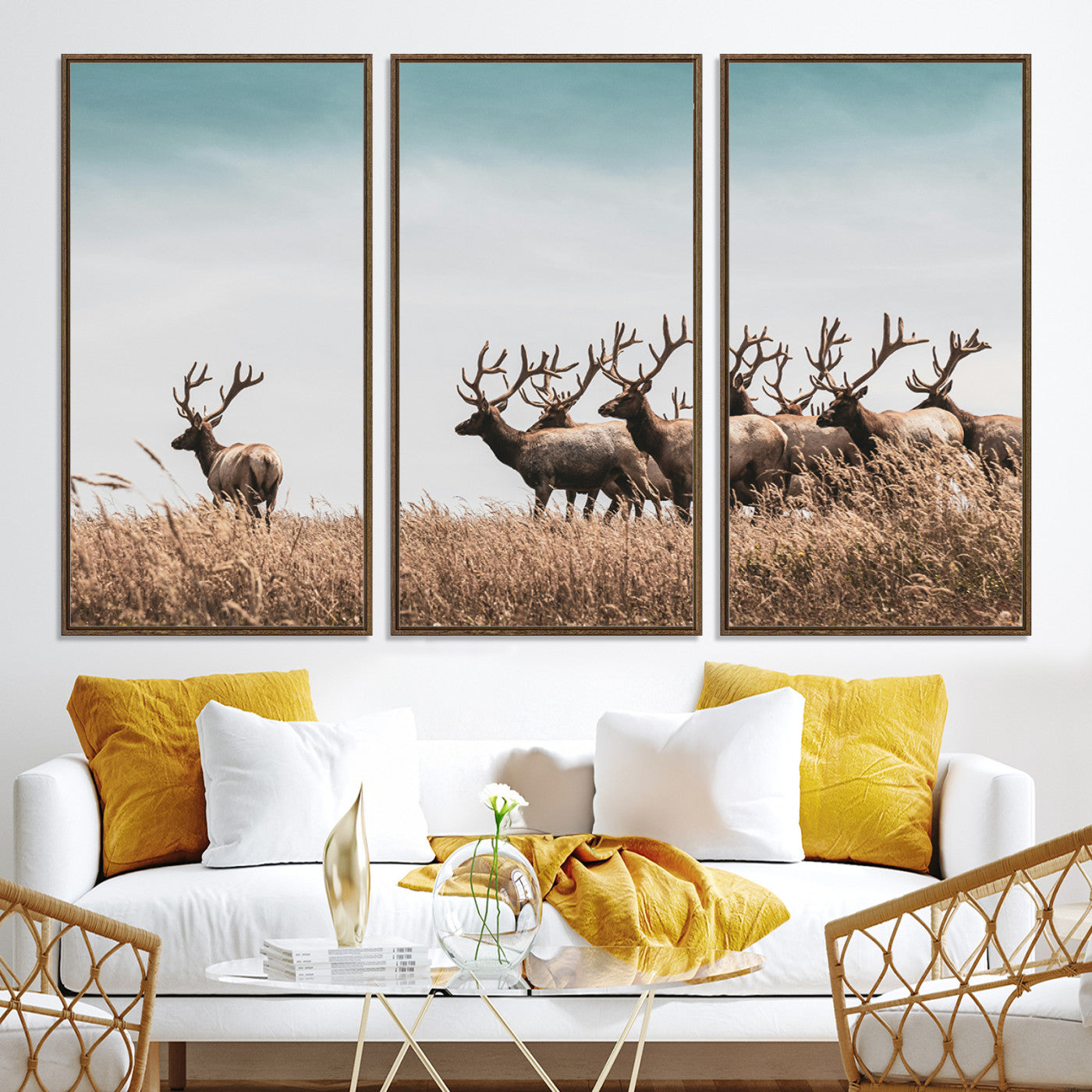 81594705-MGV-CV-36X24-Elk Herd Wall Art Canvas, Antler Canvas Print, Framed Wildlife Photography Art Picture Print, Rustic Nature Print Perfect Rustic Wildlife