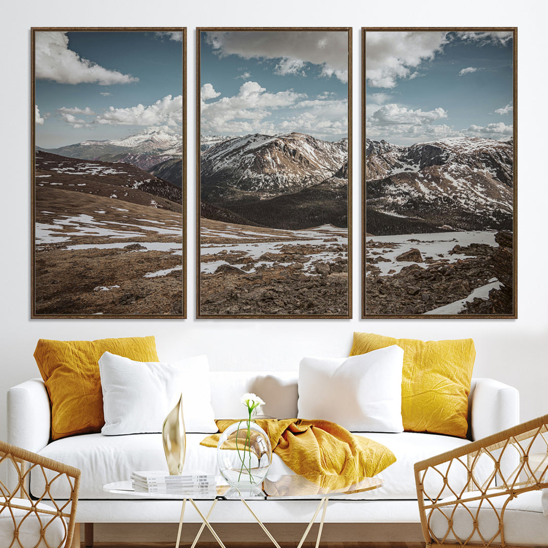 Mountain Landscape Wall Art Canvas Print, Framed Snowy Peaks Art Picture Print, Rugged Highlands Perfect Rustic Adventure Decor Artwork