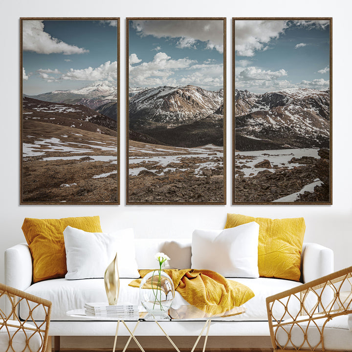 Mountain Landscape Wall Art Canvas Print, Framed Snowy Peaks Art Picture Print, Rugged Highlands Perfect Rustic Adventure Decor Artwork