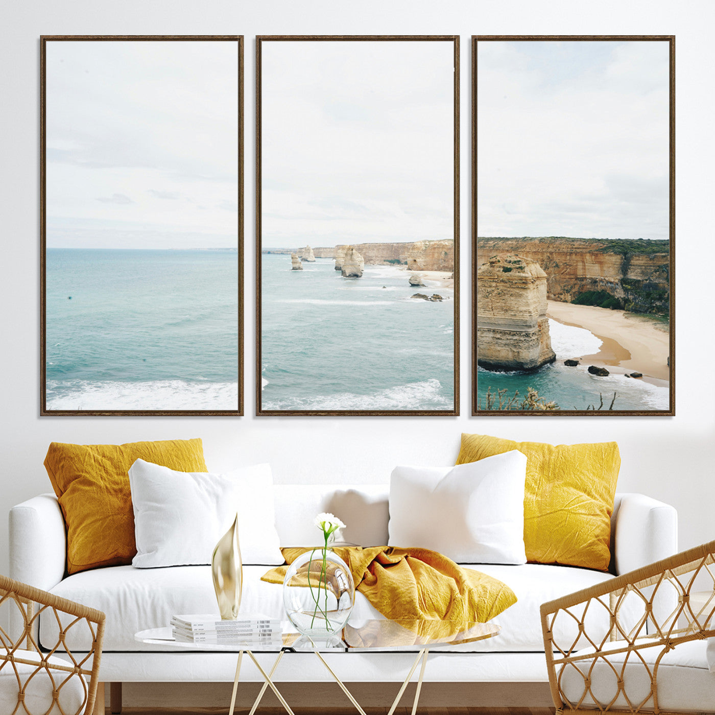 70095633-MGV-CV-36X24-Twelve Apostles Wall Art Canvas Print, Framed Coastal Cliffs Art Picture Print, Rugged Rock Formations Perfect Minimalist Coastal Decor